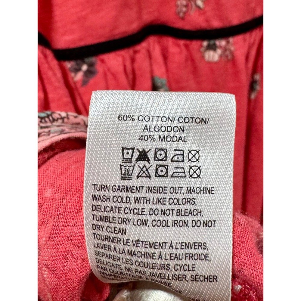 Lucky Brand Womens Pink Floral Border Print Peasant Blouse Long Sleeve Top L - Picture 7 of 7